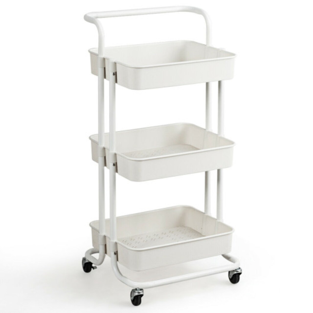 3-Tier Multi-Purpose Vertical Utility Cart with Smooth Casters Ample Storage and Drainage Design